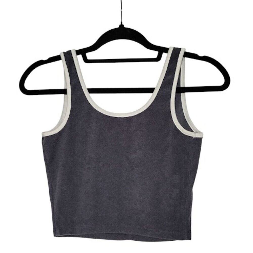 SO | Terry Cloth Crop Top Retro Y2K Sporty Navy Blue Contrast White Trim XS